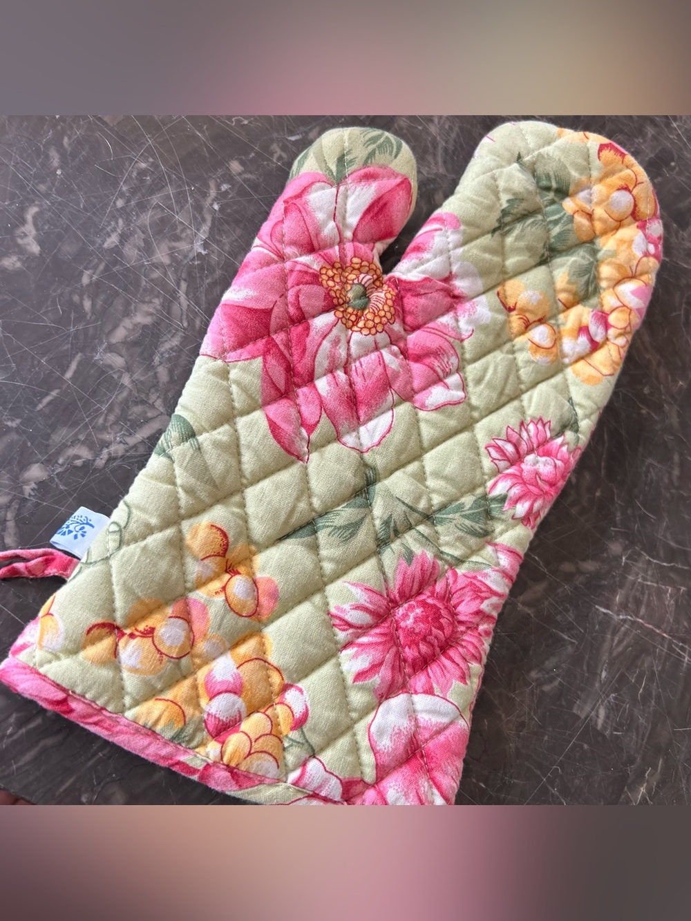 April Cornell Floral Oven Mitt Vintage Made in India 100% Cotton